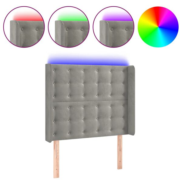 vidaXL LED Kopfteil Hellgrau 103x16x118/128 cm Samt