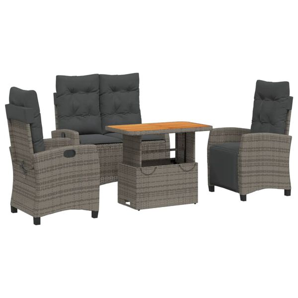 vidaXL 4-tlg. Garten-Essgruppe mit Kissen Grau Poly Rattan