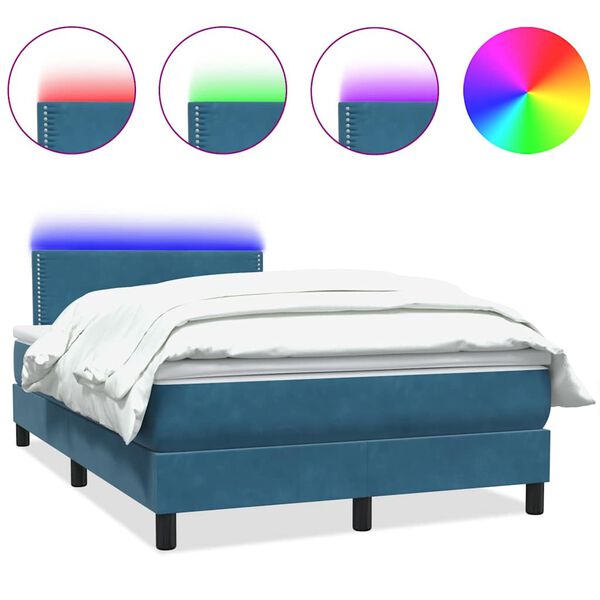 vidaXL Boxspringbett mit Matratze & LED Dunkelblau 120x210 cm Samt
