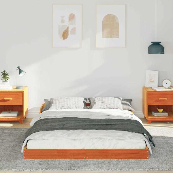 vidaXL Bettrahmen Wachsbraun 135 x 190 cm Massives Kiefernholz