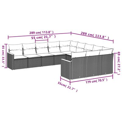 vidaXL 11-tlg. Garten-Sofagarnitur mit Kissen Schwarz Poly Rattan