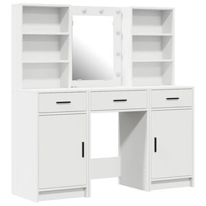 vidaXL Schminktischset mit LED mit Schubladen 3 pcs Wei&szlig; Holzwerkstoff