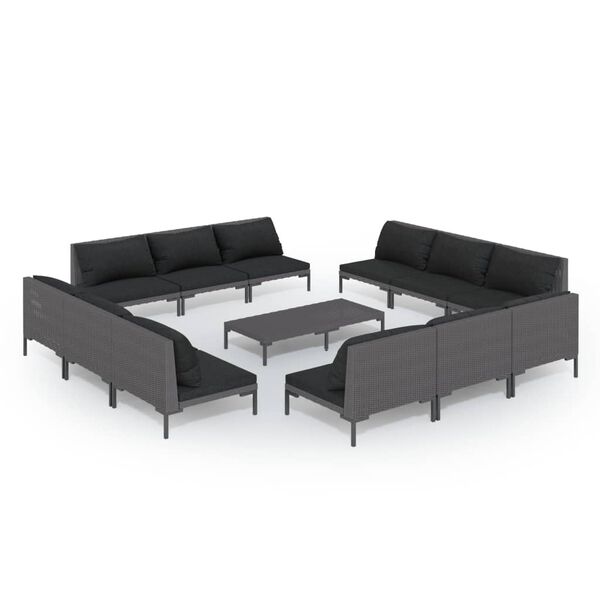 vidaXL 13-tlg. Garten-Lounge-Set mit Kissen Poly Rattan Dunkelgrau