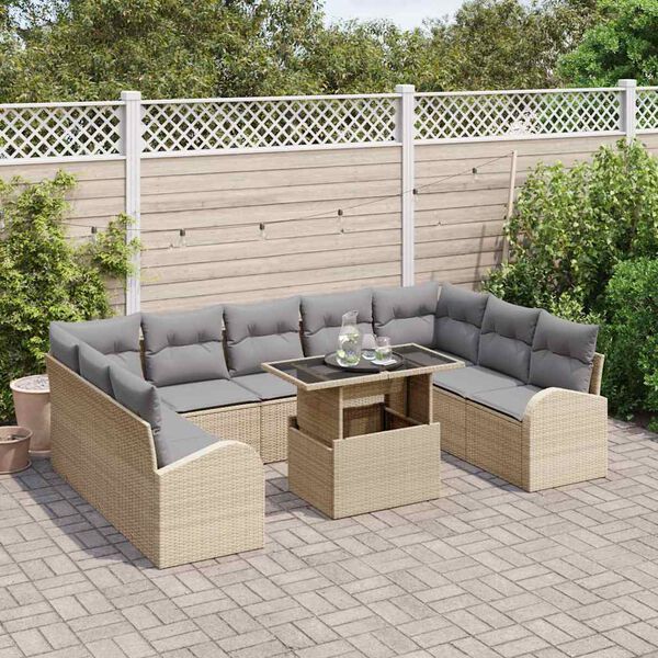 vidaXL Gartensofa-set mit Kissen 10 pcs Beige und Hellgrau Poly-Rattan