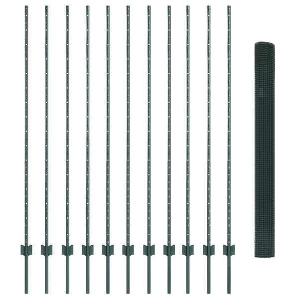 vidaXL Zaun mit Pfosten Gr&uuml;n 1,5 x 25 m Stahl und PVC