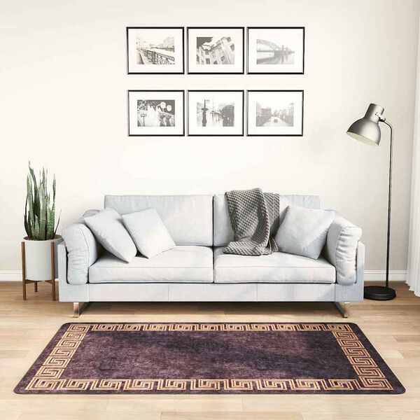 vidaXL Teppich Waschbar 80x150 cm Schwarz und Golden Rutschfest