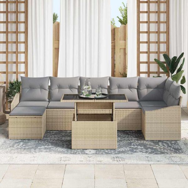 vidaXL Gartensofa-set mit Kissen 8 pcs Beige und Hellgrau Poly-Rattan