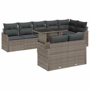 vidaXL Lounge-Set mit Kissen 9 pcs Grau Poly Rattan
