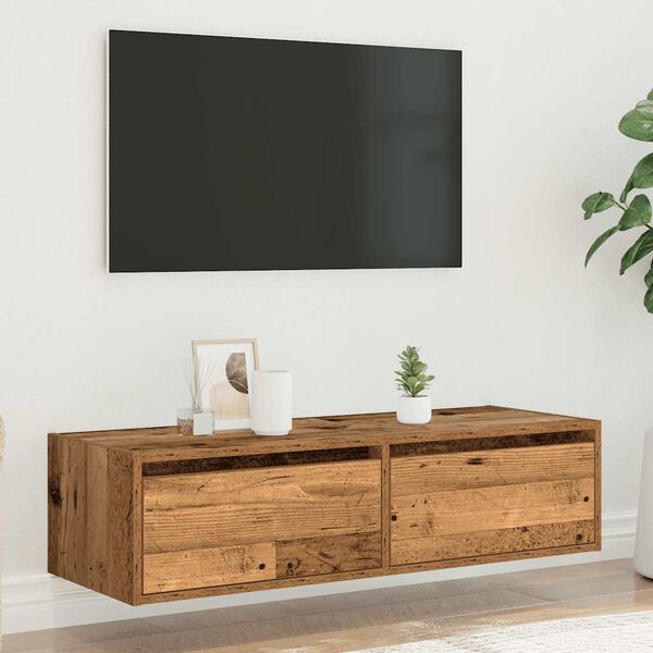 vidaXL TV-Schrank mit LED-Leuchten Altholz-Optik 100x35,5x25 cm