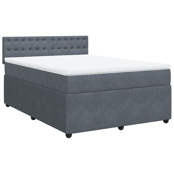 vidaXL Boxspringbett mit Matratze Dunkelgrau 140x190 cm Samt