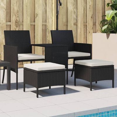 vidaXL Gartensofa 2-Sitzer mit Tisch und Hockern Schwarz Poly Rattan