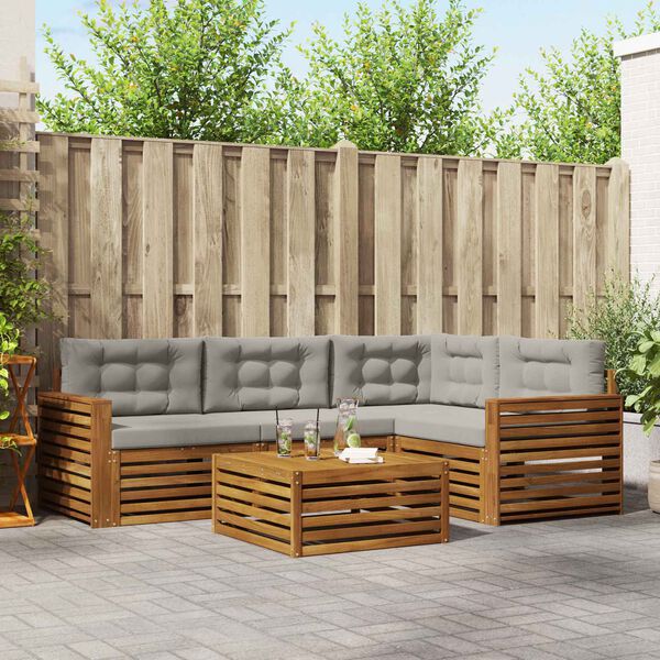 vidaXL Outdoor-Sofagarnitur mit Kissen 5 pcs Nat&uuml;rlich und Hellgrau