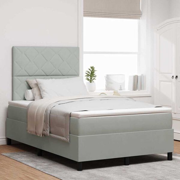 vidaXL LED Boxspringbett mit Matratze Hellgrau 120 x 200 cm Stoff