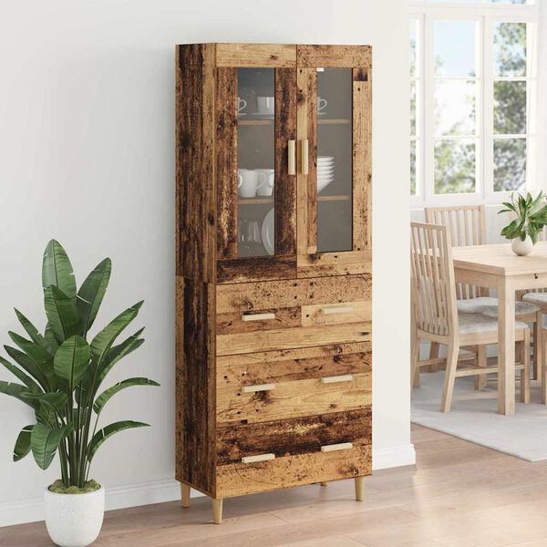 vidaXL Highboard Altholz 69,5 x 34 x 180 cm Engineered Wood und Glas