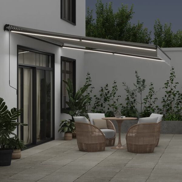 vidaXL Markise mit LED-Beleuchtung Manuell Anthrazit & Wei&szlig; 450x300 cm