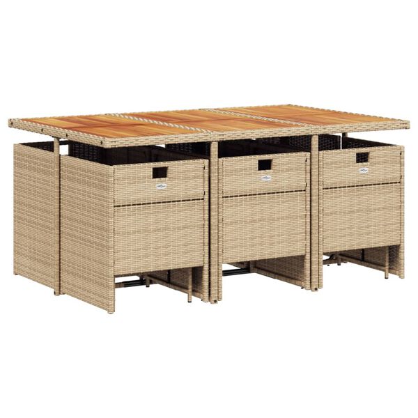 vidaXL 11-tlg. Garten-Essgruppe mit Kissen Beige Poly Rattan