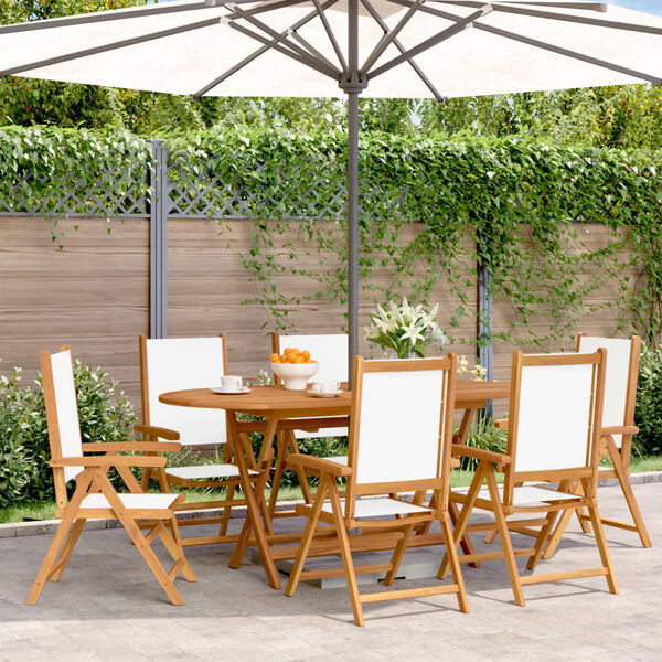 vidaXL Gartenstuhl Verstellbar 6 Stk. Cremewei&szlig; Stoff und Massivholz