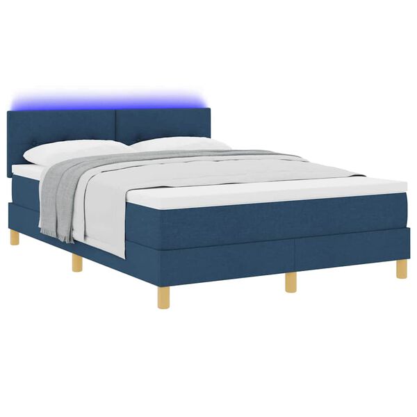 vidaXL LED Boxspringbett mit Matratze Blau 160 x 200 cm Stoff