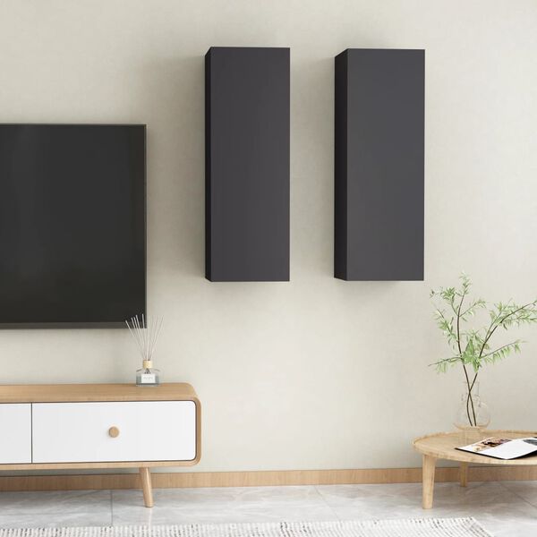 vidaXL TV-Schr&auml;nke 2 Stk. Grau 30,5x30x90 cm Holzwerkstoff