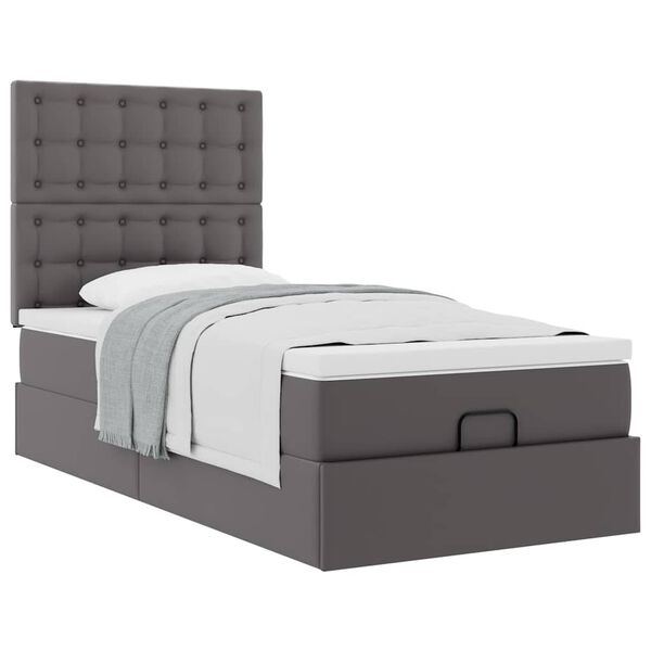 vidaXL Ottoman-Bett mit Matratze Grau 80x200 cm Kunstleder