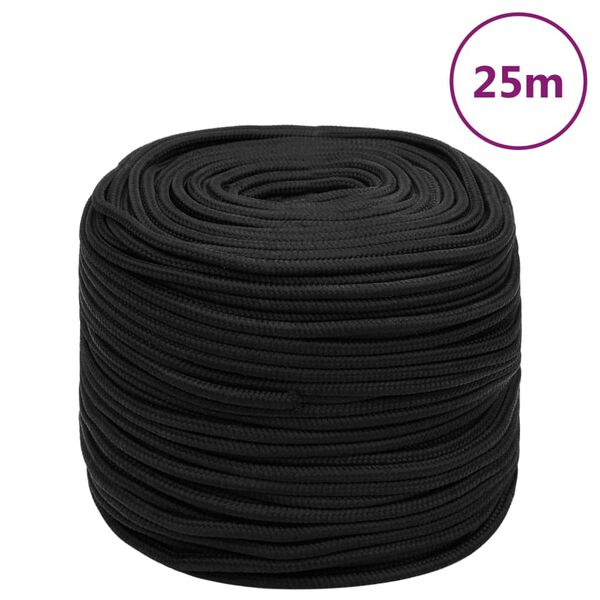 vidaXL Bootsseil Schwarz 6 mm 25 m Polypropylen