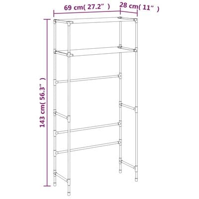 vidaXL Waschmaschinenregal 2 Ablagen Schwarz 69x28x143 cm Eisen