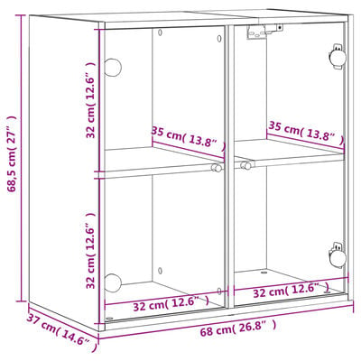 vidaXL Wandschrank mit Glastüren Schwarz 68x37x68,5 cm