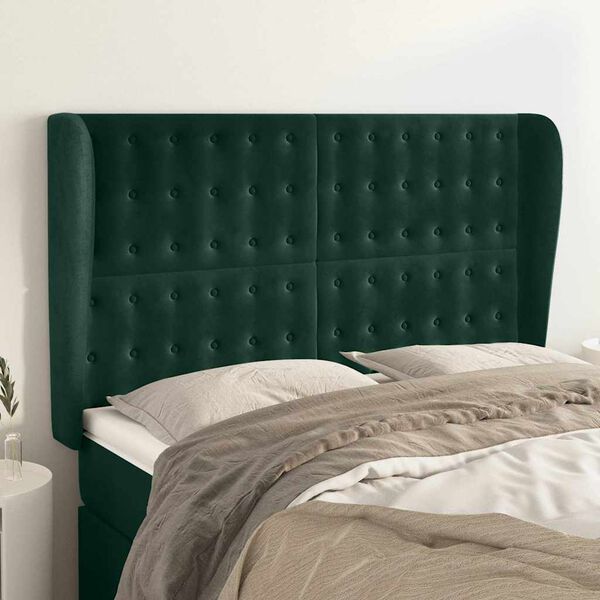 vidaXL Kopfteil mit Ohren Dunkelgr&uuml;n 147x23x118/128 cm Samt