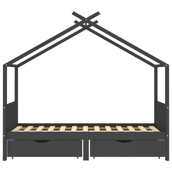 vidaXL Kinderbett mit Schubladen Dunkelgrau Massivholz Kiefer 90x200cm