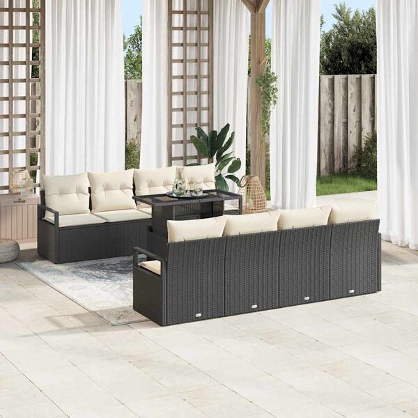 vidaXL Gartensofa-set mit Speicher 9 pcs Schwarz und Creme Poly-Rattan