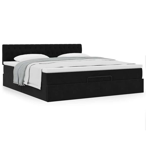 vidaXL Ottoman-Bett mit Matratze Schwarz 180x200 cm Samt