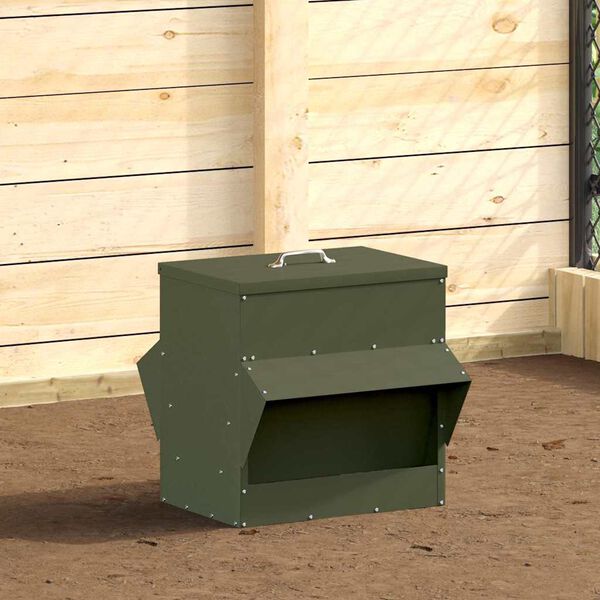 vidaXL H&uuml;hnerf&uuml;tterer Olive Gr&uuml;n 40,5 x 45 x 41 cm Kaltgewalzter Stahl