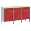 vidaXL Werkbank mit Schubladen 3 Stk. Rot und Grau 150 x 55 x 85 cm