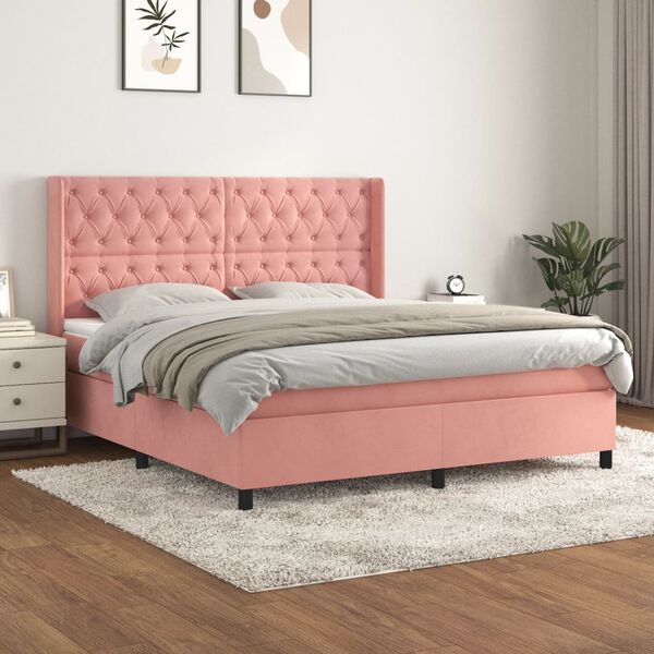 vidaXL Boxspringbett mit Matratze Rosa 160x200 cm Samt