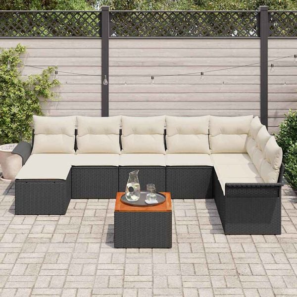 vidaXL Garten-Sofa-Set mit Kissen mit Speicher 9 pcs Schwarz und Creme