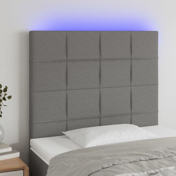 vidaXL LED Kopfteil Dunkelgrau 90x5x118/128 cm Stoff