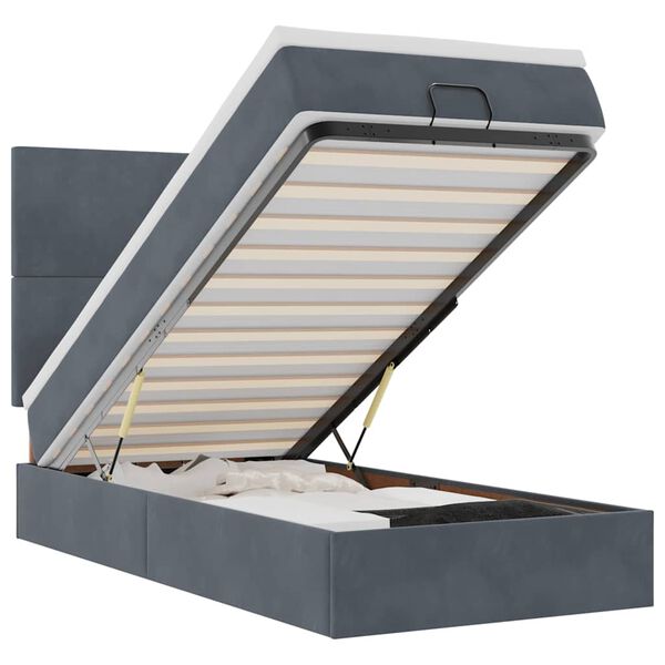 vidaXL Ottoman-Bett mit Matratzen & LEDs Dunkelgrau 100x200 cm Samt
