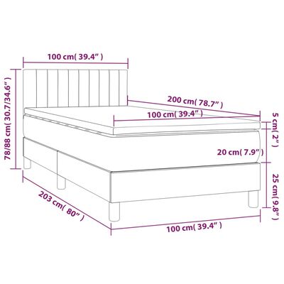 vidaXL Boxspringbett mit Matratze Hellgrau 100x200 cm Stoff