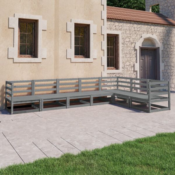 vidaXL 7-tlg. Garten-Lounge-Set Grau Kiefer Massivholz
