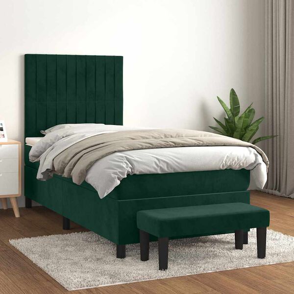 vidaXL Boxspringbett mit Matratze Dunkelgr&uuml;n 80x200 cm Samt