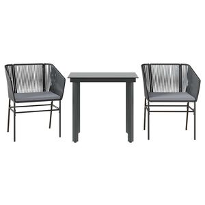 vidaXL 3-tlg. Garten-Essgruppe mit Kissen Schwarz Poly Rattan Glas