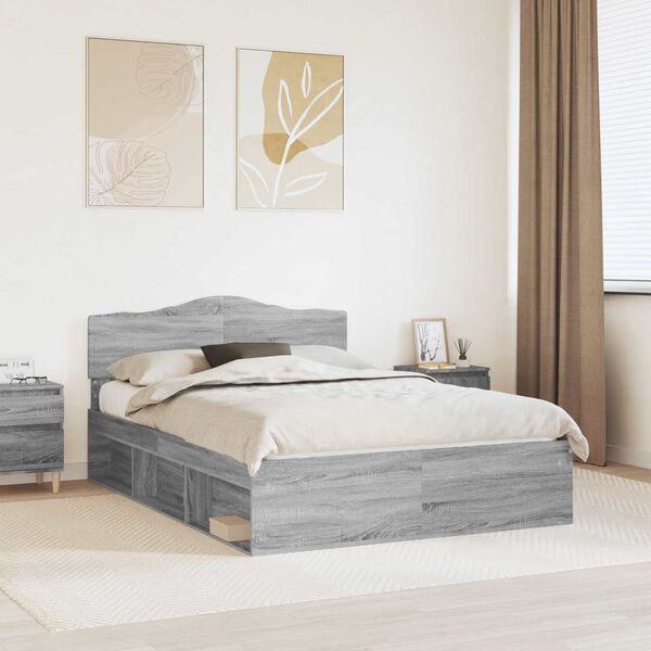 vidaXL Bettrahmen Graues Sonoma 160 x 200 cm Massives Kiefernholz