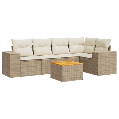 vidaXL 6-tlg. Garten-Sofagarnitur mit Kissen Beige Poly Rattan