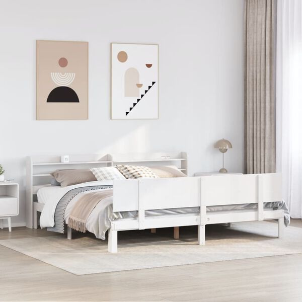 vidaXL Bettgestell mit Kopfteil ohne Matratze Wei&szlig; 200x200 cm