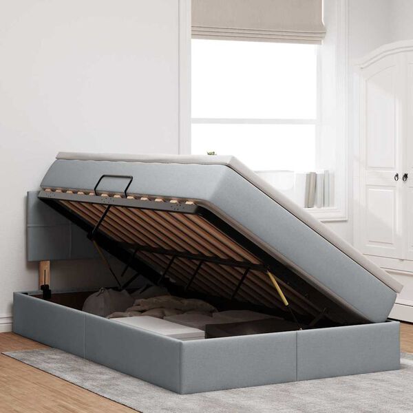 vidaXL Bett mit Stauraum und LED mit LED Hellgrau 120 x 200 cm Stoff