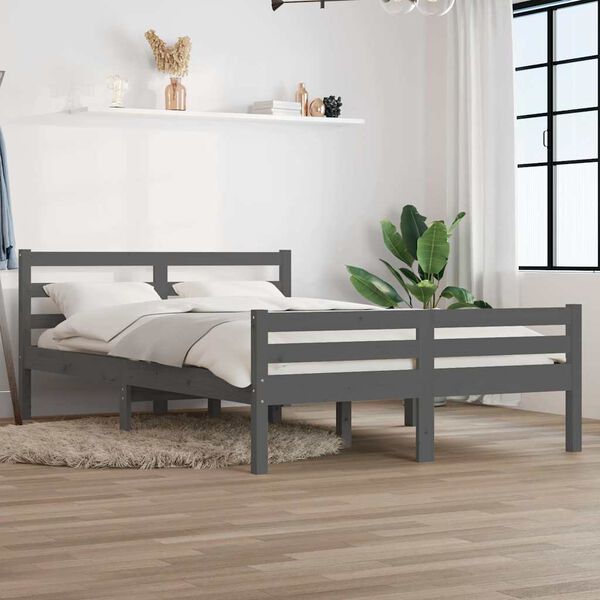 vidaXL Massivholzbett Grau 140x190 cm