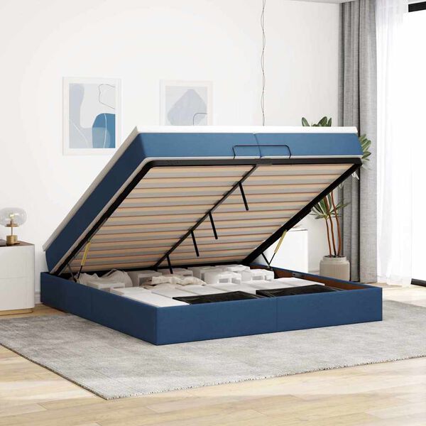 vidaXL Ottoman-Bett mit Matratzen Blau 200x200 cm Stoff
