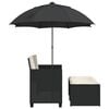vidaXL Gartensofa 2-Sitzer Sonnenschirm und Hocker Schwarz Poly-Rattan