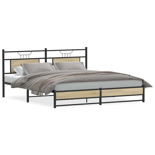 vidaXL Metallbett ohne Matratze Sonoma-Eiche 183x213 cm