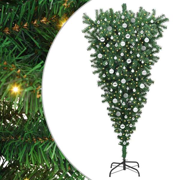 vidaXL Umgedrehter Kunst Weihnachtsbaum mit Kugelset Gr&uuml;n 210 cm PVC